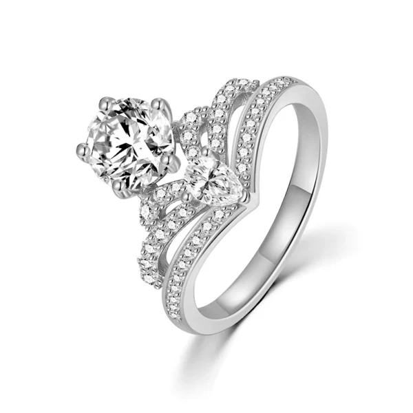 'Crown' Queen Cut Pure Silver Engagement Ring - Image 2